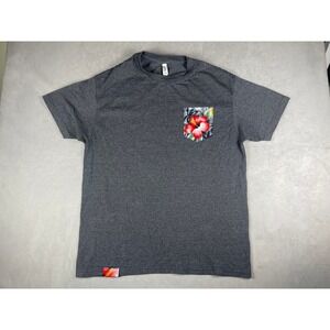 American Apparel 1301 Charcoal Grey Hibiscus Floral‎ Pocket T-Shirt Mens Large